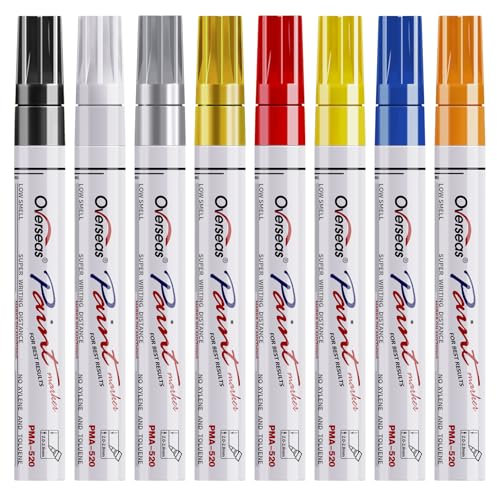 Paint Marker Pens - 8 Pack Assorted Color Permanent Oil Based Paint Markers, Waterproof, Quick Dry, Medium Tip, Paint Pen for Metal, Wood, Fabric, Plastic, Rock, Mugs, Canvas, Glass, Stone, Art Craft