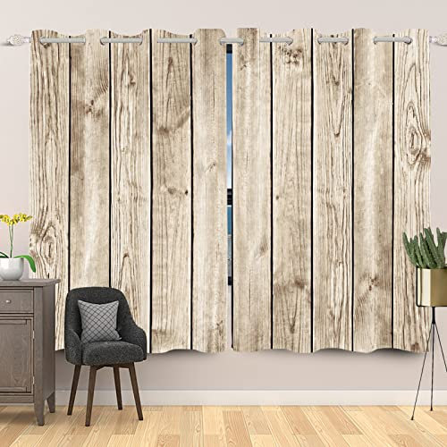 SDOTPMT 107x215cm, 2 Paneles Vintage Marrón De Madera Tablón Cortina de Ventana Retro Madera Puerta Textura Cortinas para Ventanas Granja Rústico Pueblo Cortinas Opacas para Salón Dormitorio