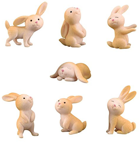CONNECTION 7 Stück Mini Hase Figuren Harz Osterhase Kaninchen Miniatur Figur für Ostern Mikrolandschaft Hase Figuren Mini Hase Deko Harz Frühling Festival Party Dekoration Desktop Ornament