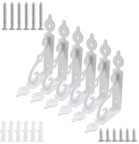 Cjueiom 6 Pcs Decorative Retro White Shelf Support, 14cm / 5.5 Inch Floating Heavy Duty Wall L Corner Brace Thickened Metal Shelf Brackets
