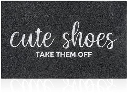AOAOPQ Welcome Door Mat for Indoor Outdoor Rubber Backing Mat Black Cute Shoes TAKE THEM OFF Door Mats Indoor Non Slip Entrance Doormats Shoes Scraper Front Door Mat Black