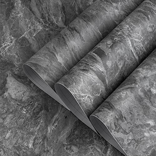 TOTIO Klebefolien Möbelfolie Dunkelgrau Marmoroptik Selbstklebende Tapete Wandaufkleber DIY-Möbelaufkleber Matt Verdicken Wasserdicht Vinyl-Dekorfolie für Büro Geschäfte Wohnheim 30CMx2M