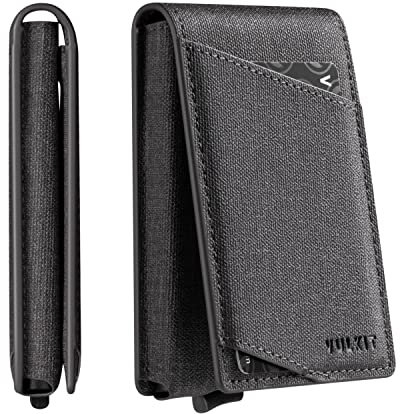 VULKIT Pop Up Porte-Cartes Portefeuille Mince pour Hommes Portefeuilles à Deux Volets minimalistes Blocage RFID Fermeture magnétique Peut contenir 12 Cartes