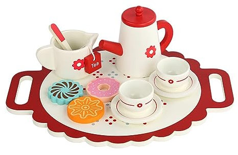 Service à thé Fille Jouets en Bois Plateau de Café/Thé Ensemble, Jouets à Dessert pour Enfants, Jeux de Rôle Jouet Princesse, Cadeau Noël Anniversaire Enfant Tout-Petit Fille 3 4 5 6 7 8 Ans