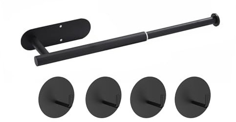 Darmlly Portasciugamani foratura, portasciugamani estraibile, porta asciugamani da tè, da incollare, da parete, per bagno e cucina, colore: nero