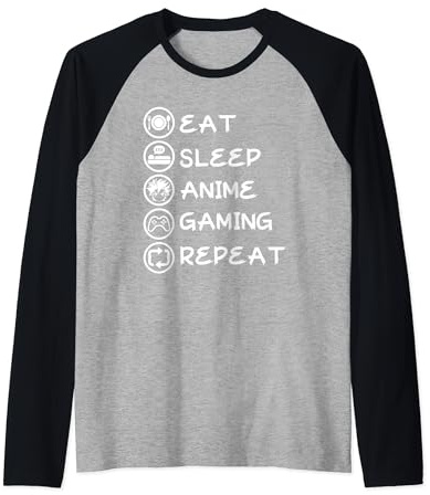 Eat Sleep Anime Gaming Repeat Kawaii Otaku Anime Manga Gamer Raglan Baseball Tee