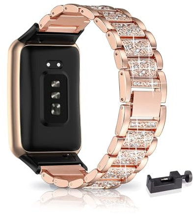 AireWiki Armband Kompatibel mit Oppo Watch Free Armband Edelstahl Für Damen Herren Elegant Glänzend Metall Uhrenarmband Für Oppo Watch Free (Roségold)