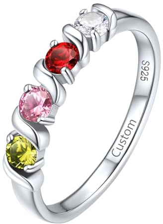 Supcare 925 Sterling Silber Ringe Damen Verlobungsring Eheringe mit Geburtsstein Ring Gravur Namenring Fingerring Engagement Promise Ring Modeschmuck für Muttertag Valentinstag