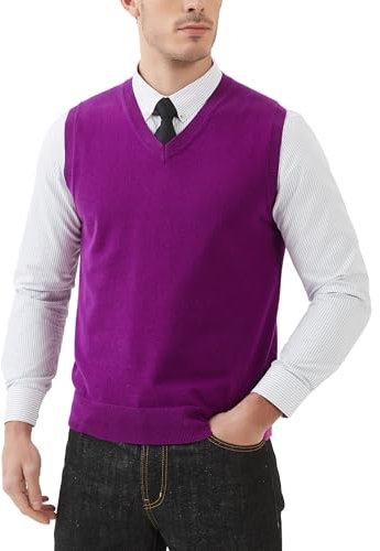 Kallspin Uomo Cotone Senza Maniche Maglie con Scollo a V Gilet in Maglia Pullover dal Taglio Rilassato(Viola, 4XL)