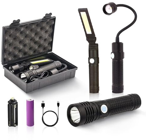 Dabeto 3 In 1 Taschenlampe,LED Aufladbar Taschenlampe,Akku Taschenlampe,Auswechselbare Multifunktions Taschenlampe,3 Lichtmodi,für Autoreparatur,Camping,Outdoor,Notfäll,Haushalt