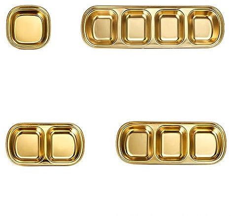 BigKing Dipping Sauce Dish, 4Pcs, Reusable Stainless Steel Divided Sauce Trays for Home Restaurants Food Shops Catering Halls (Golden)