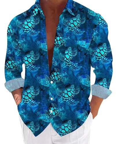 Mens Hawaiian Shirts Long Sleeve Funny Graphic Print Shirt Tropical Holiday Beach Shirts Summer Vacation Beach Shirts Regular Fit Button Down Long Sleeve Shirt Funky Hawaiian Fancy Dress