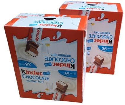 Kinder Chocolate Bars Sweets Bulk - 2 Pack of 36 x 21g Fine Milk Chocolate Medium Snack Bars with a Milky Filling | By IDEAONIC