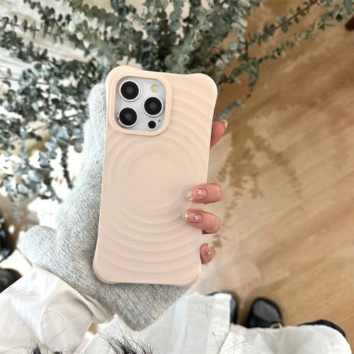 FORLUZ Custodia Candy di lusso con motivo ondulato per iPhone 15 14 13 12 11 Pro Max Plus. Cover per armatura per caricabatterie wireless magnetico a onde, rosa, per iPhone 14ProMax