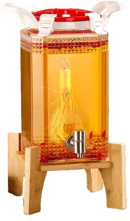 NJDQFA Distributeur De Boissons en Verre avec Une Large Ouverture,Machine À Boissons en Verre avec Support,Fontaine À Boisson avec Robinet,Fontaine A Eau Paille en Verre,B Faucet,10L