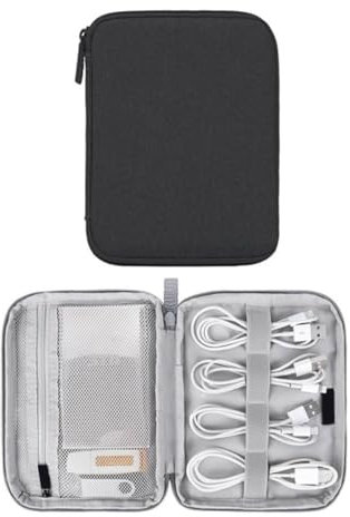 EORPAVU organizer cavi,Custodia per cavi, gadget da viaggio, elementi essenziali per i viaggi in vacanza, custodia da viaggio, 18,5 * 14 * 2 cm (nero)