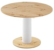 Design Esstisch rund HES-111 Eiche Artisan/Weiß Hochglanz ausziehbar 100 cm bis 148 cm runder Esszimmertisch Küchentisch Funktionstisch oval Kitchen Table Esszimmer Dining Table Ausziehtisch