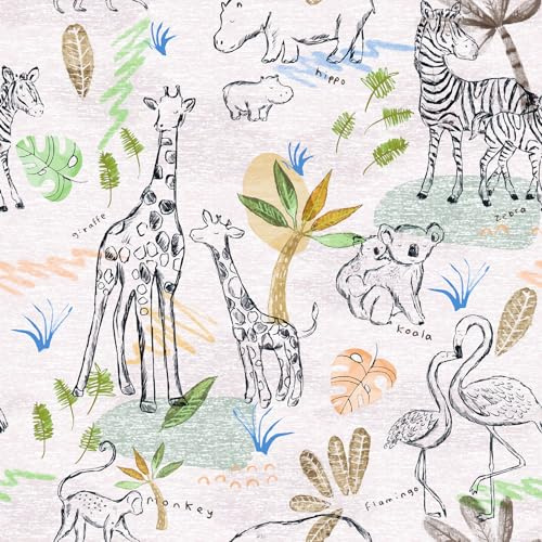 VaryStyle 17.7x118 Cute Animal Wallpaper Jungle Safari Peel and Stick Wallpaper for Nursery Kids Room Bedroom Self Adhesive Removable Hand Drawn Animal Print Contact Paper for Cabinet Wall Dollhouse