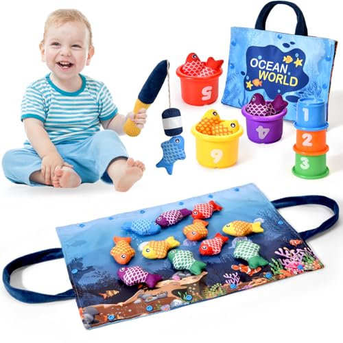 Montessori Toys for 1 Year Old,20PCS Baby's Sensory Toy First Fishing Game Set for 1 2 3 Boy Girl Birthday Gift,Educational Learning Toys Stacking Cups Number Counting, Color Sorting for 12-18M Baby