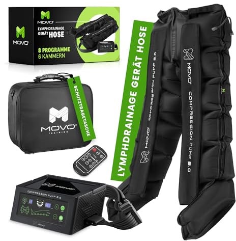 MOVO Lymphdrainage Gerät Hosen mit 6 Luftkammern und 8 Massageprogrammen, Pressotherapie, hochwertiges Beinmassagegerät zur Förderung (Hose - Universal) (Hose)