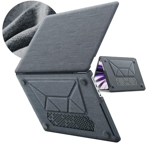 KAIJIAbox for MacBook Pro 14 inch Case,Woven Fabric Case with Foldable Stand,Bottom Mesh Structure Heat Dissipation,for MacBook Pro 14“ (2021-2025) [M5/M4/M3/M2/M1], Gray