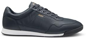 BOSS Mens Nitan ltpf Nappa-Leather Trainers with Gold-Tone Branding Size 6