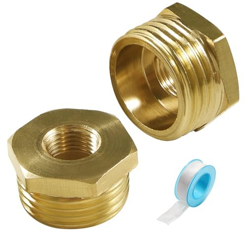 Lyeteung 2 Pièces Réducteur en Laiton G1/2 Mâle vers G1/8 Femelle, Laiton Réduction Raccord Fileté, Réduction Adaptateur Hexagonal Raccord en Laiton avec Ruban de Matière Première, pour Tuyau