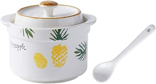 OTENG Le bol de sucre en céramique, Sucrier imprimé ananas en céramique, pot de stockage de poivre avec couvercle et cuillère