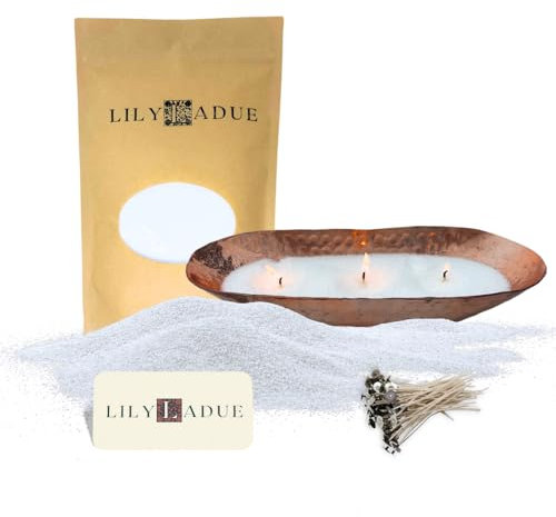 LILY LADUE Sandkerzen-Set, 0,5 kg/453,6 g, Perlenkerzen, Sand und Dochte (24) mit Kupferhalter, geruchlose Aromaperlen, wiederverwendbares Perlenkerzenwachs für DIY-Heim-Kit, Puderperlen