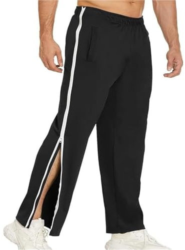 Qixfyze Reha Hose Damen Herren Trainingshose Mit Durchgehendem Reissverschluss Jogginghose Abreißhose Locker Lässig Sportswear Mit Tasche Seitlich Zu Öffnen Baggy Am Bein Weites Bein(Schwarz,XL)