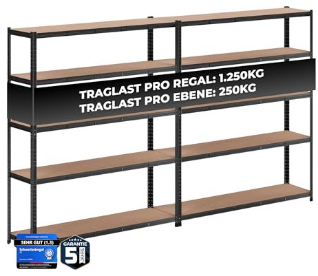 ALL Premium Schwerlastregal 2er Set 180x150x40 cm Schwarz 1250kg Traglast, stabiles Regal 40 cm tief geeignet als Lagerregal Metall, Werkstattregal & Regal Metall Schwarz, vielseitige Lagerregale