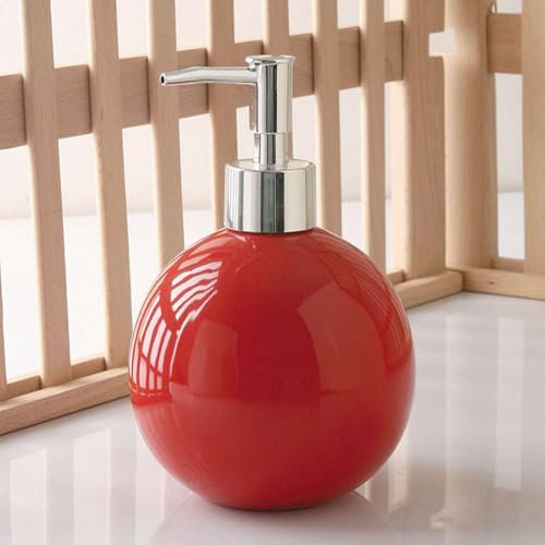 Keramik-Seifenspender für Badezimmer, Küche, Dusche, rund, kugelförmig, dekorativ, modern, minimalistisch, nachfüllbar, Handlotion, Pumpflasche für Flüssigseife, Shampoo, Lotionen, Rot