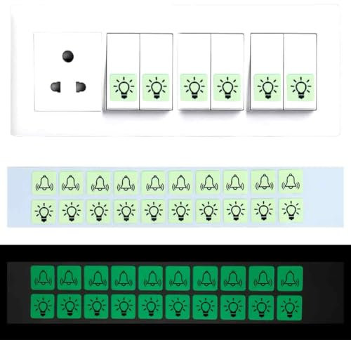 Juego de pegatinas para interruptores luminosos con 10 campanas y 10 pegatinas con símbolo de luz, 14 * 14 mm
