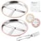 QITIXI:OU Edelstahl Teller Baby - 2 Stück Baby Teller mit Saugnapf, 23CM Edelstahl Saugnapf Teller, Kinderteller Teller Menüteller mit Saugnapf, Rutschfestes Babytablett mit Drei Fächern(Rosa, Beige)