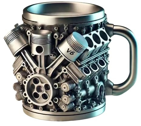Edelstahlbecher Mit Griff Edelstahl Thermo Becher Motoren Design Doppelwandig Vacuum Isolierung Kaffee Tee Behälter Für Werkstatt Garage Reise Kratzfeste Resin Oberfläche 350ml
