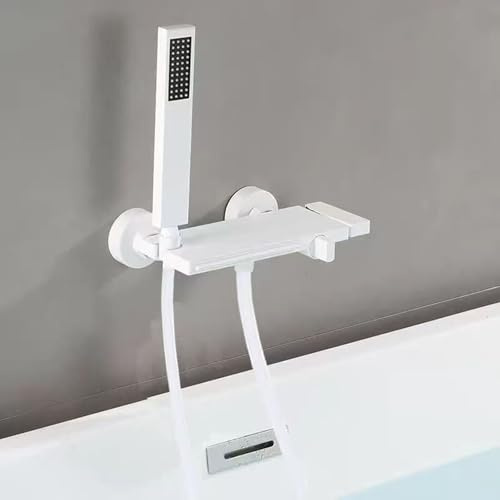 Mitigeur Baignoire Cascade Mural avec Douchette 2 Trous Robinets de Douche et de Baignoire,Blanc