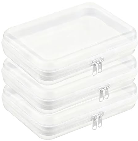 Boîte de Rangement avec Couvercle,3 PCS Sac Transparent, Trousse Transparente Kit Voyage Produit Toilette Sac à Jouets pour Les Déplacements, Trousse de Toilette Rigide, Sac de Rangement étanche pour