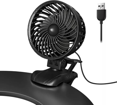 YRW Portable USB Clip Fan with Stepless Speed Control, 360° Rotation, Quiet Operation, 5V/1A Mini Cooling Fan for Office, Home, Stroller, Car, Camping, Travel