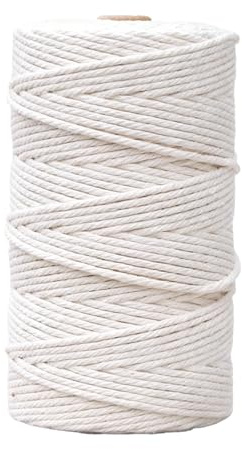 Hilo para macramé, 3 mm x 300 m, hilo de algodón, 100% algodón, cordón de algodón para manualidades tejidas, bordados, jardinería, atrapasueños tejido, decoraciones de bodas boho