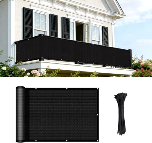 COOLBOYS 3'x16' Black Balcony Privacy Screen Fence HDPE Balcony Decor UV Protection Fencing Mesh Shade Net Cover for Outdoor Wall Garden Yard Backyard,Porch,Deck,Patio
