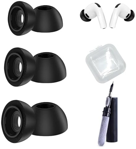 HAPPOW 3 Paar Schaumstoff für Airpods Pro 3, Ersatz Ohrstöpsel für AirPods Pro 3, S/M/L im Aufbewahrungsbox-Set inkl.1 Reinigungsstift (Schwarz)