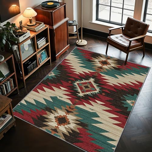 AevuCub Aztekenmuster Deko, Vintage Azteken Teppich 140x200 Kurzflor, Teppich Wohnzimmer Rustikal Navajo Ethno, Weich rutschfest Waschbare Teppiche, Bettvorleger Schlafzimmer Kinderzimmer