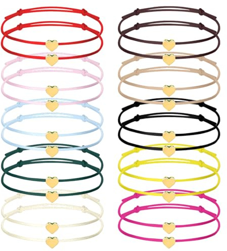 20 Stück Herz Freundschaftsarmband, Herz Seil Armbänder Filigranes Herz Armband Größenverstellbar Herz Armband für Frauen Mädchen (Goldenes Herz)
