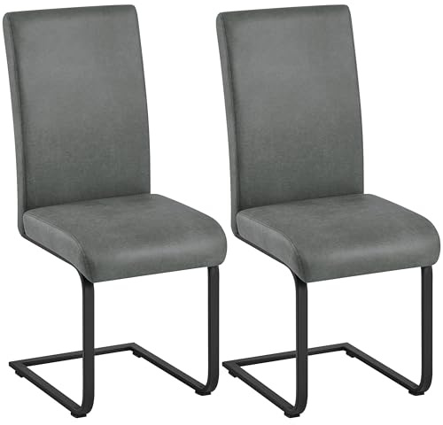 Yaheetech Esszimmerstühle 2er Set Küchenstühle mit Metallgestell, Grau | Polsterstuhl, Freischwinger Stuhl aus Mikrofaserstoff bis 135 kg belastbar, für Esszimmer/Küche/Restaurant