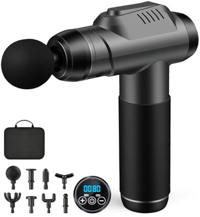 Massagepistole Massage Gun, Muskel Percussion Massagegerät mit 99 Geschwindigkeiten & 8 Massageköpfen, bis zu 9800U/min, 14 mm Amplitude, LED Touchscreen, 35 dB Massage Gun für Nacken Rücken
