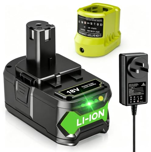 18V 5.5Ah Li-ion Battery Replacement for Ryobi P108 and Charger for ONE+ | Cordless Power Tools and Compatible with Ryobi Batteries P102 P103 P105 P107 P108 P109 With LED Indicator.