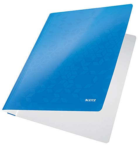 Leitz WOW A4 Schnellhefter, PP-laminierter Karton, Flachhefter mit 60 Blatt Kapazität, Blau, 30010036