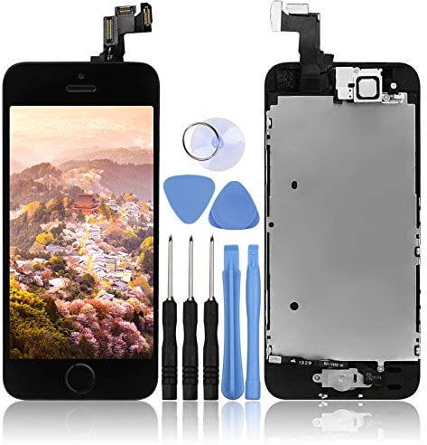 LL TRADER LCD-Touchscreen Ersatz-Digitizer-Rahmen-Dispaly-Montageset mit 3 Bändern, Home-Taste, Kamera und Sensor Flex für iPhone Schwarz