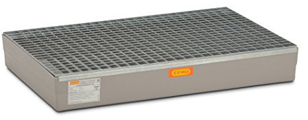 CEMO 7970 GFK-Auffangwanne mit Arretierung Nocken und verzinktem Gitterrost, grau, 150 L