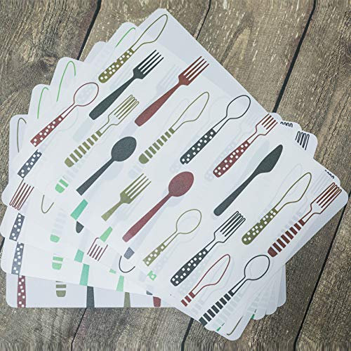 YIRANFANTASY Washable Table Place Mats Set of 6, Heat Insulation Non-slip PVC Plastic Square Placemats for Kitchen and Dinning Room 40 * 28.1cm(Knives Forks Design)